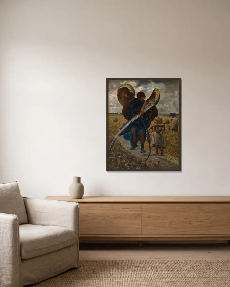 Följande ängeln – triptyk (mittparti) av Jacek Malczewski inramad på en vägg