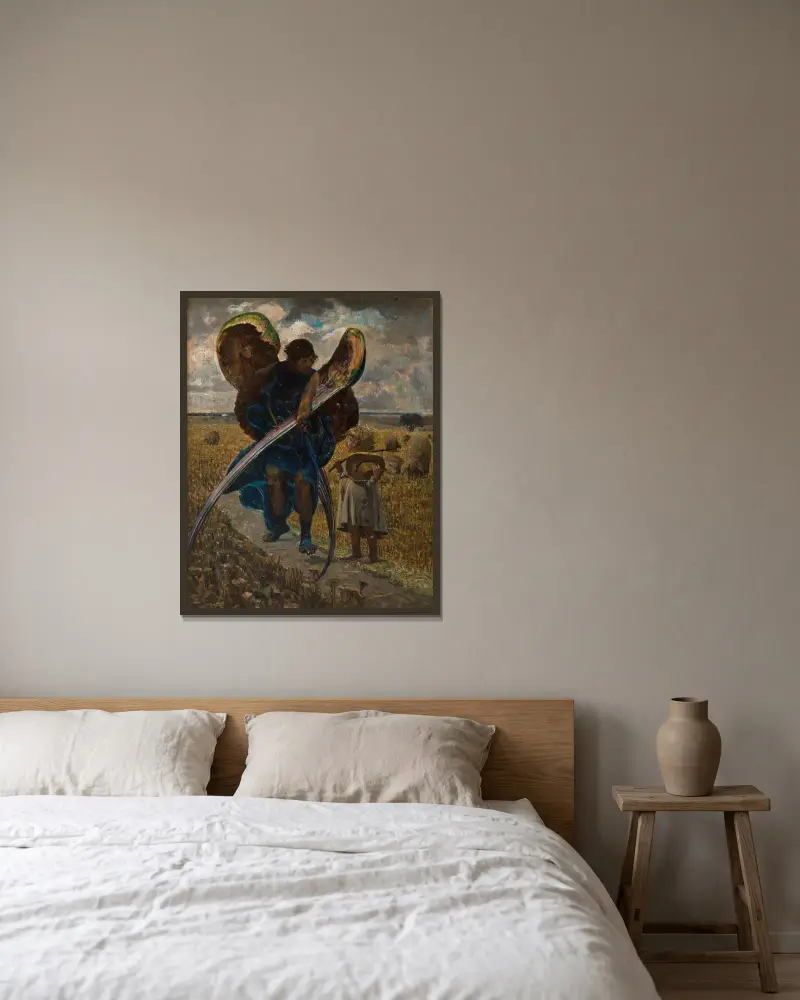 Följande ängeln – triptyk (mittparti) av Jacek Malczewski inramad på en vägg