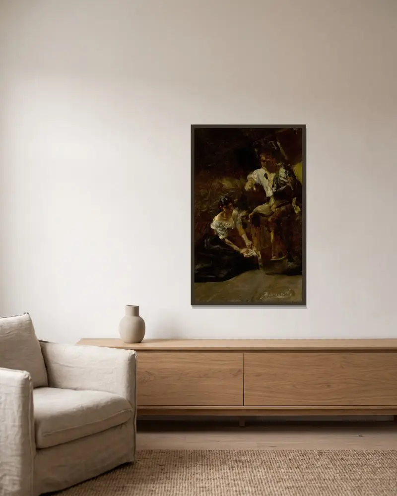 Fußwaschung (sibirische Szene) von Jacek Malczewski gerahmt an einer Wand