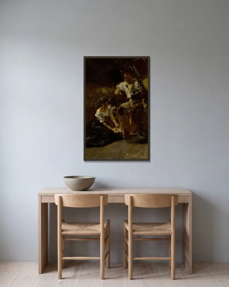 Fußwaschung (sibirische Szene) von Jacek Malczewski gerahmt an einer Wand