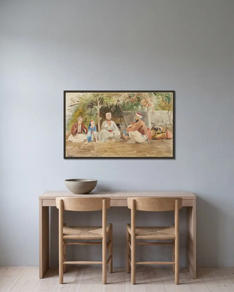 Genrescén från Mindre Asien av Jacek Malczewski inramad på en vägg