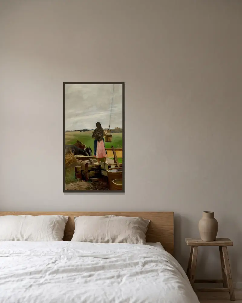 Flicka vid en brunn av Jacek Malczewski inramad på en vägg