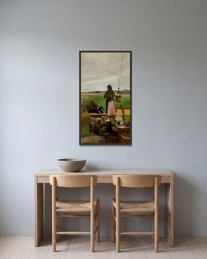 Flicka vid en brunn av Jacek Malczewski inramad på en vägg