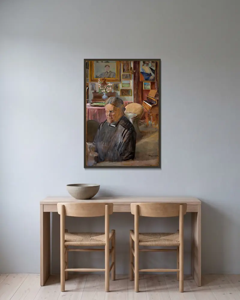Helena, konstnärens syster, inomhus av Jacek Malczewski inramad på en vägg
