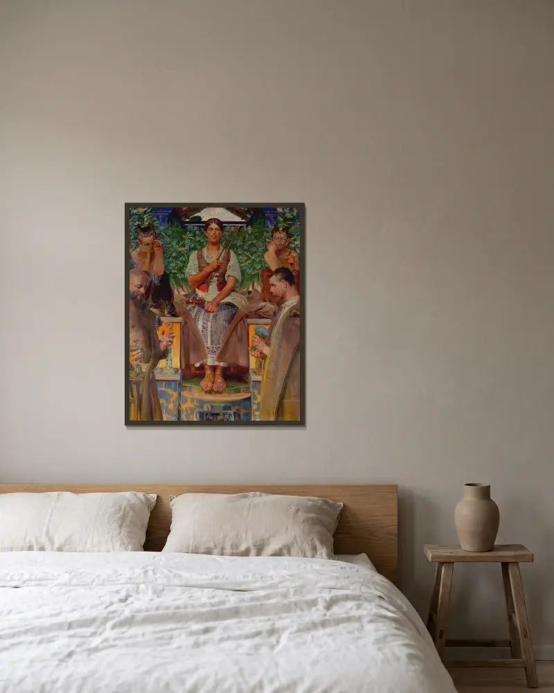 Homage till konsten och musan av Jacek Malczewski inramad på en vägg