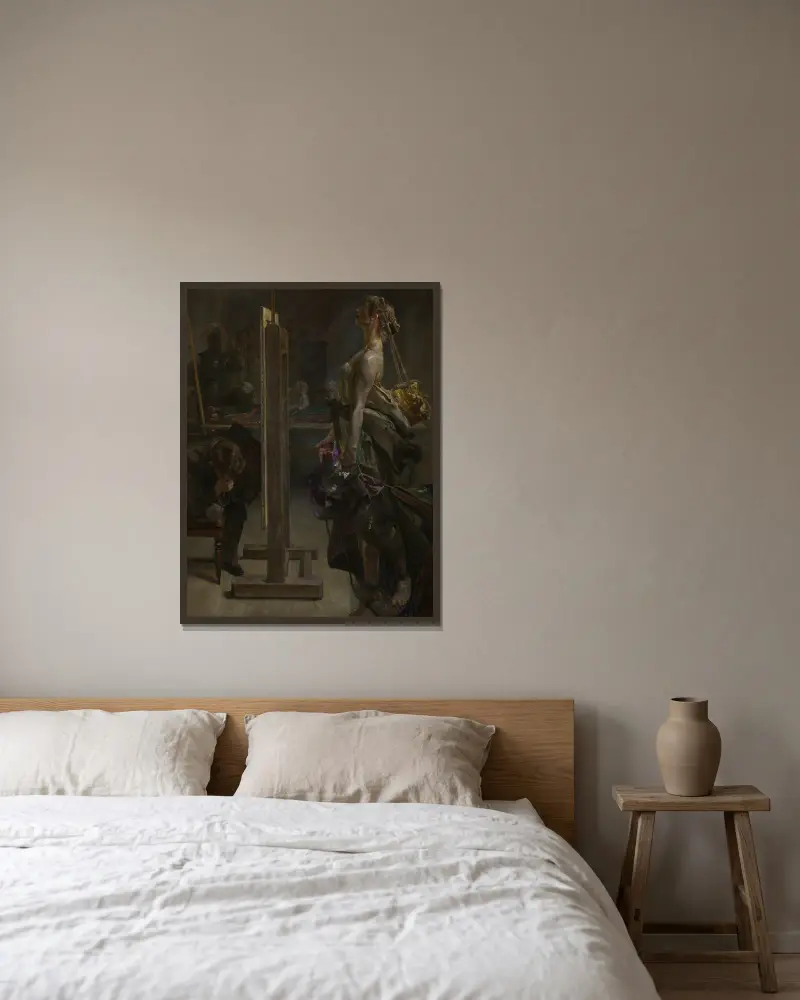 Inspiration of the Painter av Jacek Malczewski inramad på en vägg