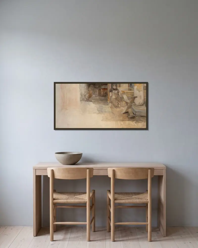 Interiör med konstnärens syster, skiss av Jacek Malczewski inramad på en vägg