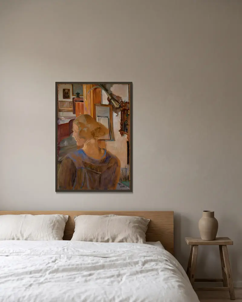 Julia, konstnärens dotter, i Lusławice av Jacek Malczewski inramad på en vägg