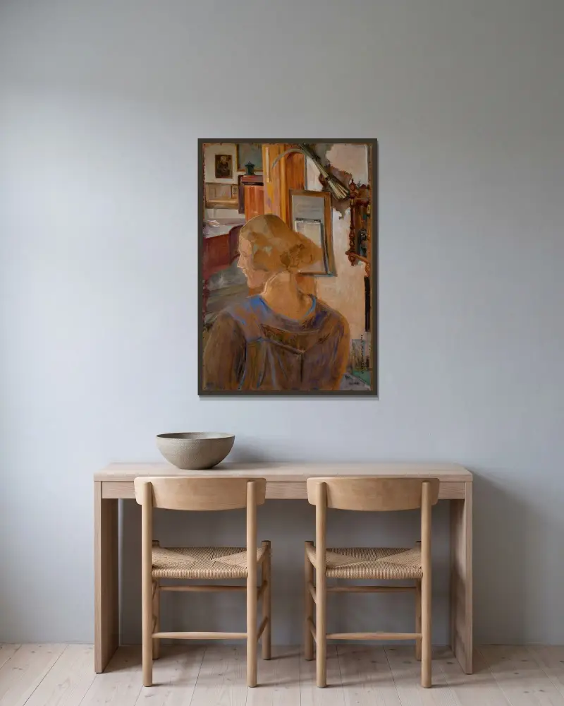 Julia, konstnärens dotter, i Lusławice av Jacek Malczewski inramad på en vägg