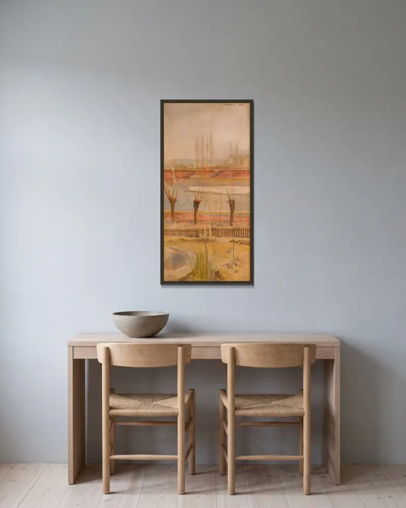 Landskap från Vistulas strand av Jacek Malczewski inramad på en vägg