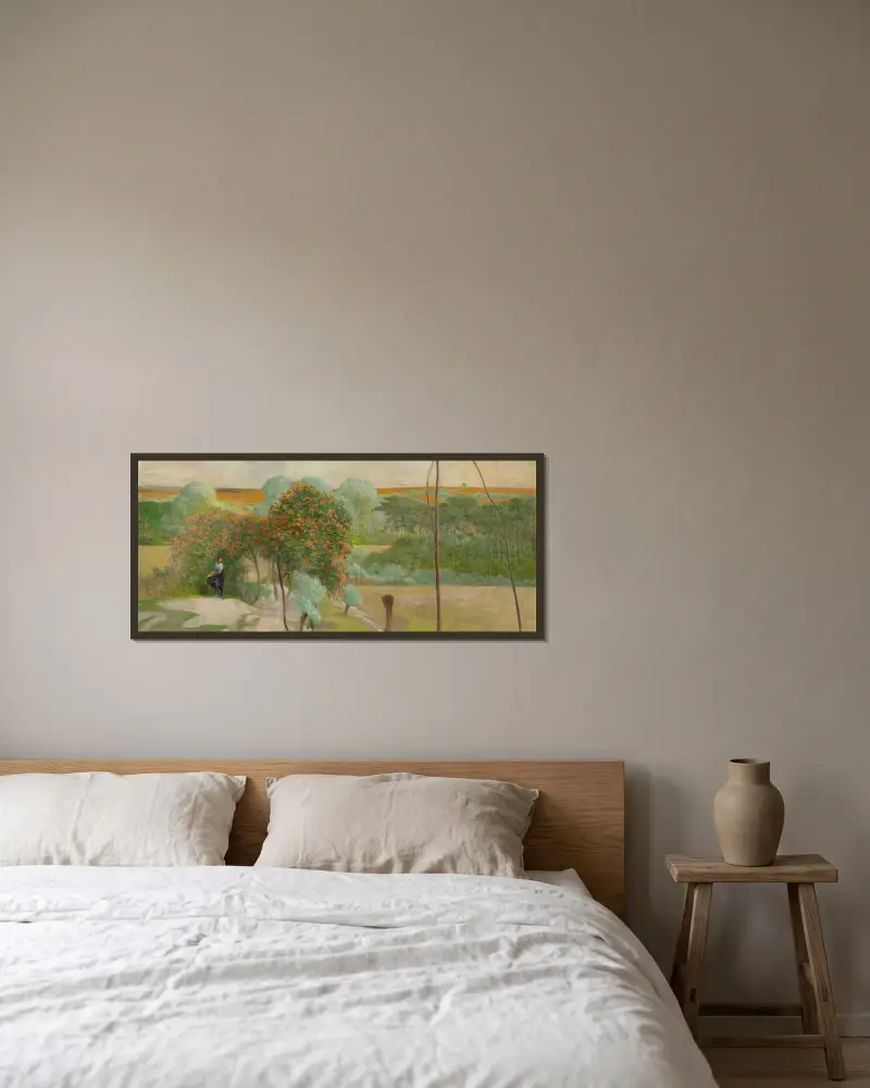 Landskap med rönnbär, högerpanelen av triptyken ”Gå till bäckarna” av Jacek Malczewski inramad på en vägg