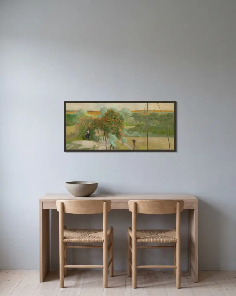 Landskap med rönnbär, högerpanelen av triptyken ”Gå till bäckarna” av Jacek Malczewski inramad på en vägg