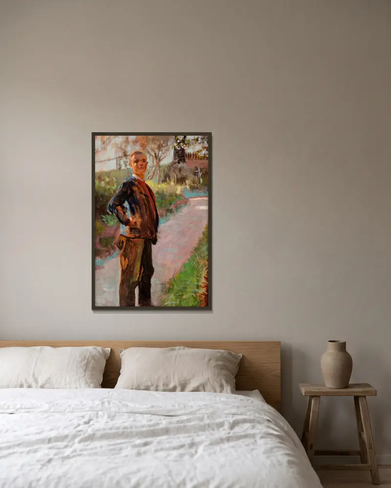 Landskap med konstnärens son på en stig av Jacek Malczewski inramad på en vägg