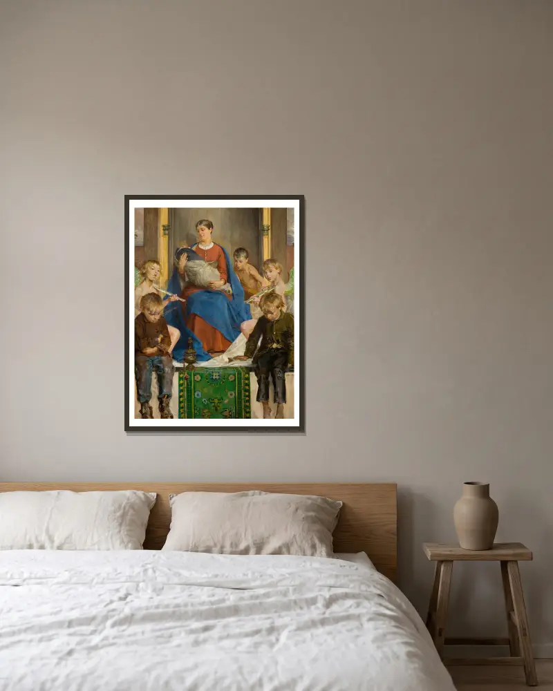 Madonna und Kinder von Jacek Malczewski gerahmt an einer Wand
