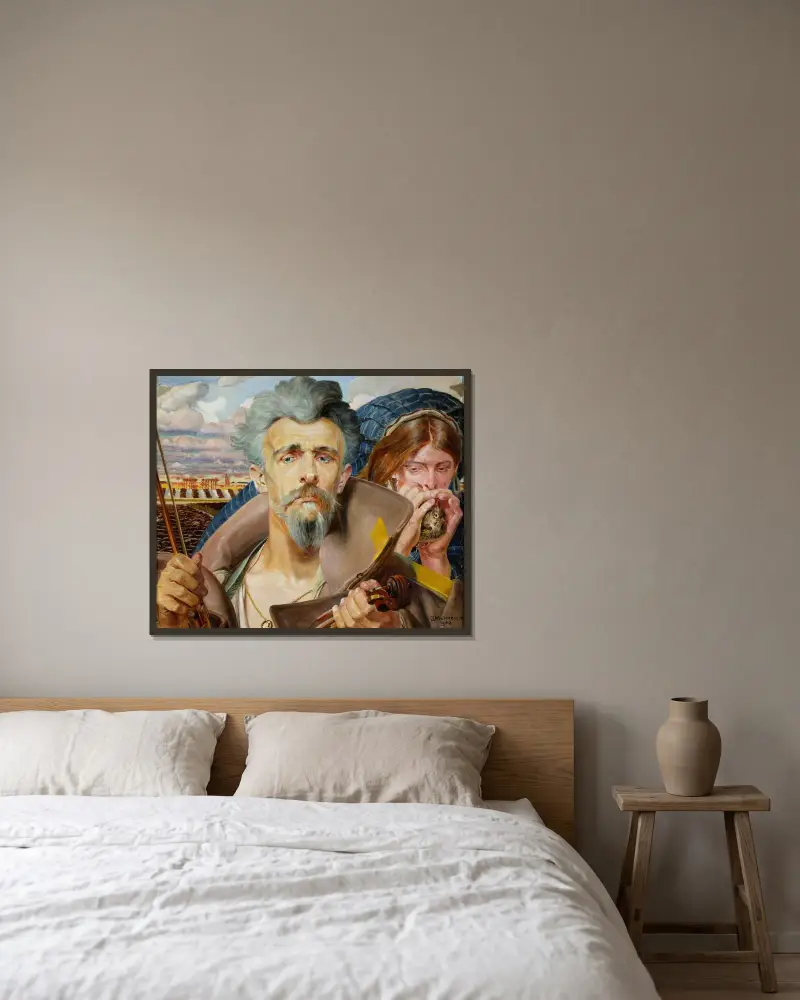 Musik – mittsektionen av triptyken av Jacek Malczewski inramad på en vägg