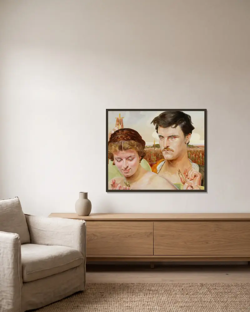 Musik – högra flygeln av triptyken av Jacek Malczewski inramad på en vägg