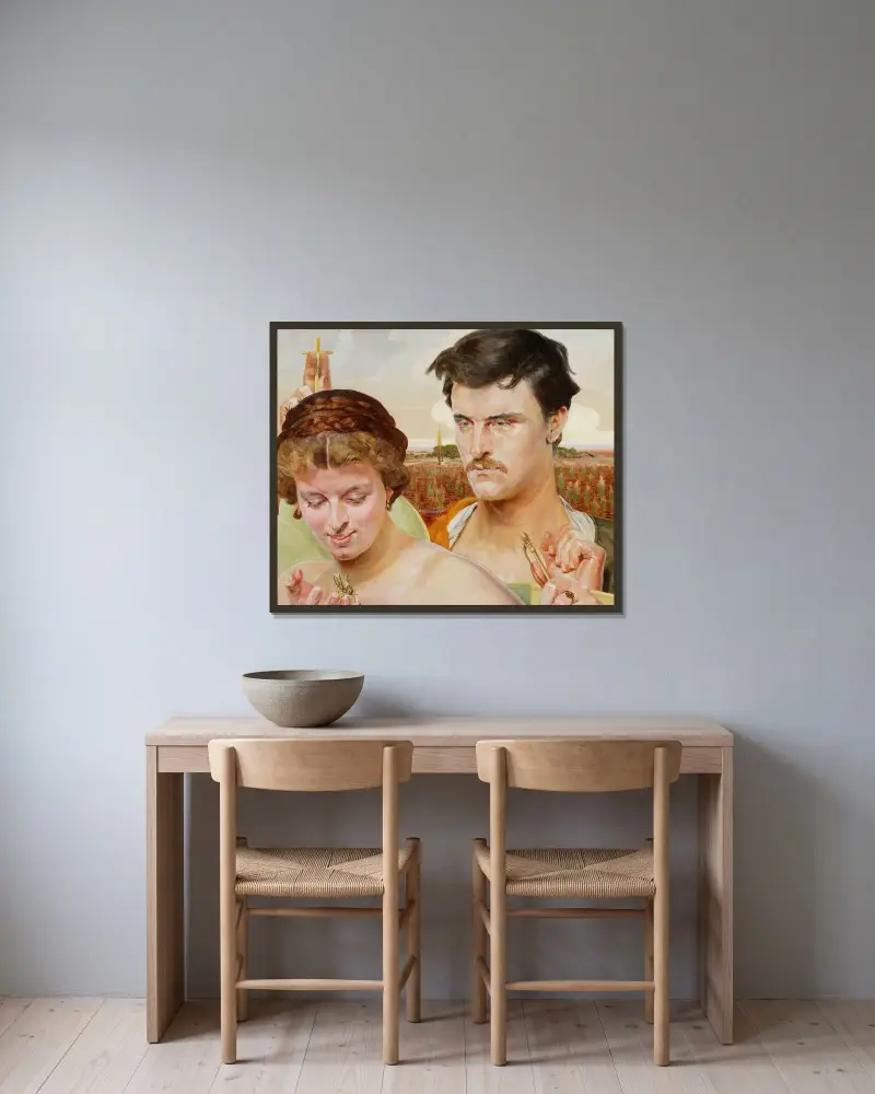 Musik – högra flygeln av triptyken av Jacek Malczewski inramad på en vägg