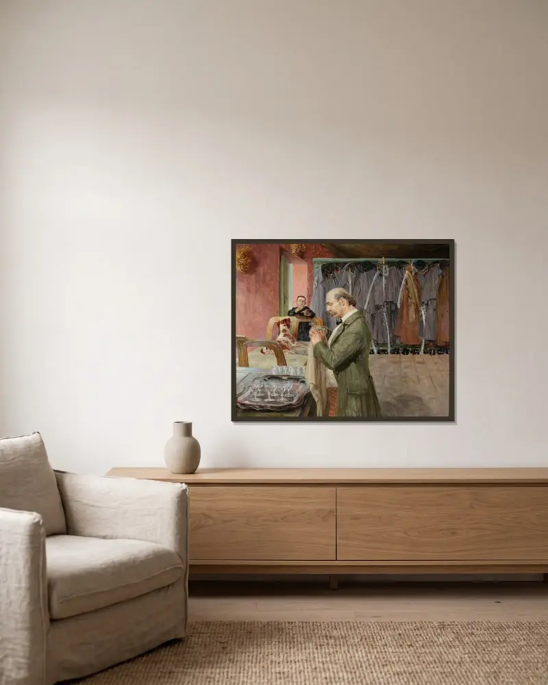 Mitt liv – mittparti av triptyken av Jacek Malczewski inramad på en vägg
