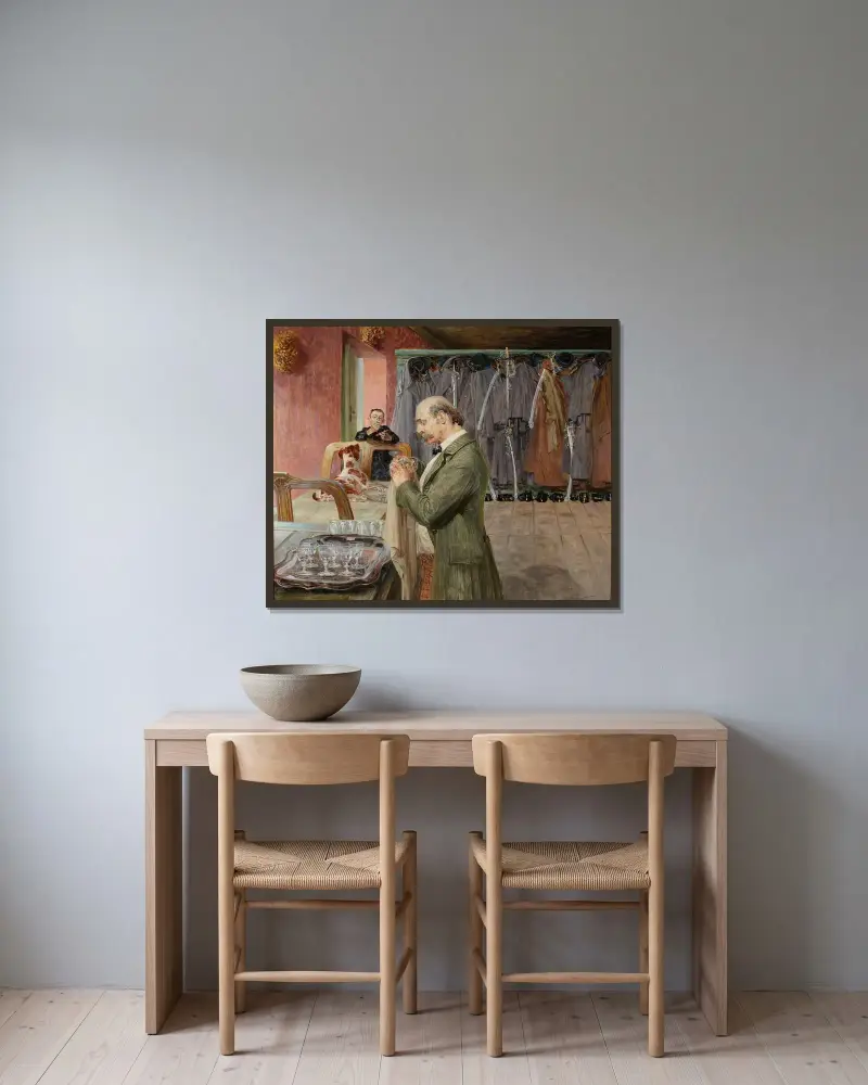 Mitt liv – mittparti av triptyken av Jacek Malczewski inramad på en vägg