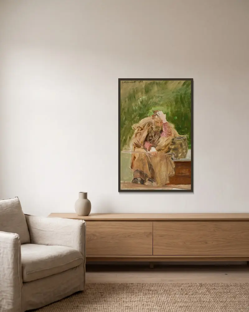 Gammal man vid en brunn av Jacek Malczewski inramad på en vägg