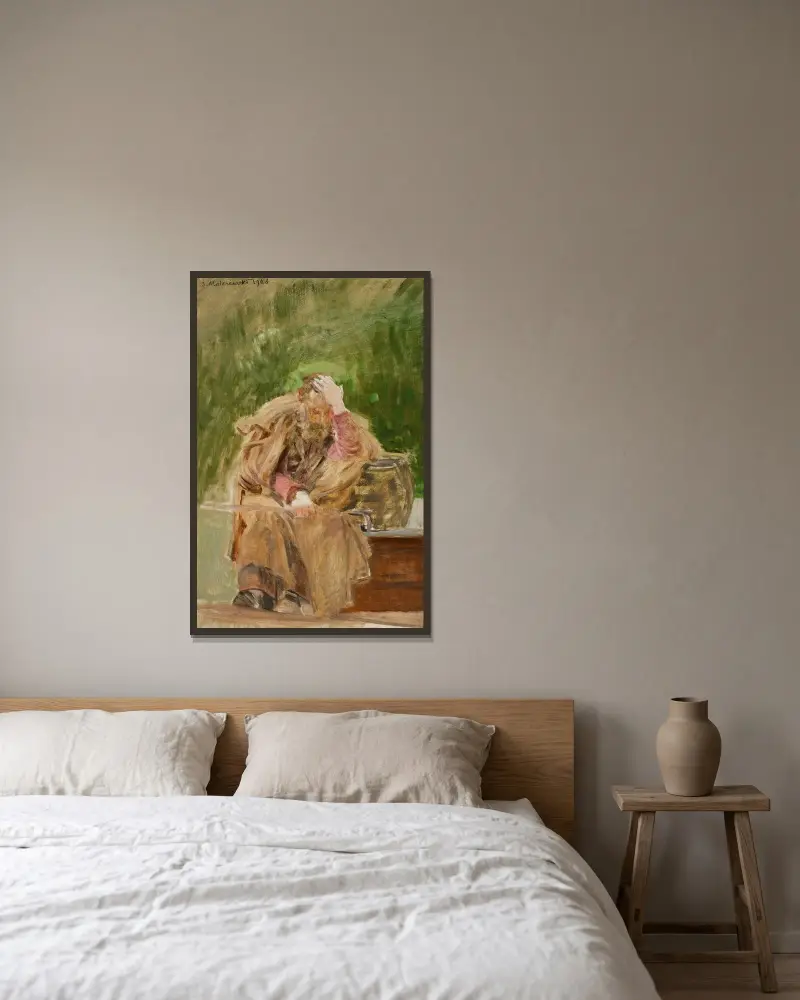 Gammal man vid en brunn av Jacek Malczewski inramad på en vägg