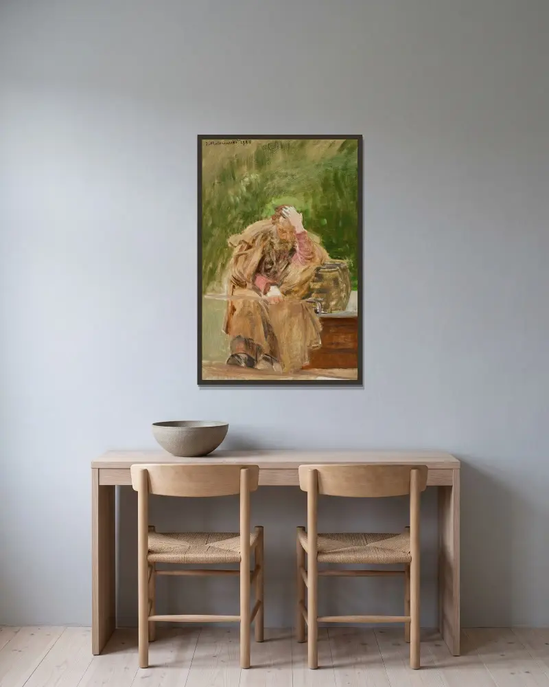 Gammal man vid en brunn av Jacek Malczewski inramad på en vägg