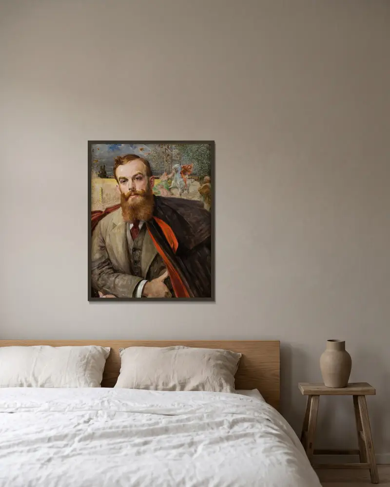 Porträtt av Adam Łada-Cybulski av Jacek Malczewski inramad på en vägg