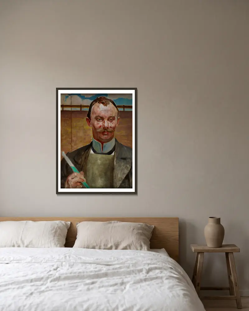 Portrait of Alfred Stepek av Jacek Malczewski inramad på en vägg