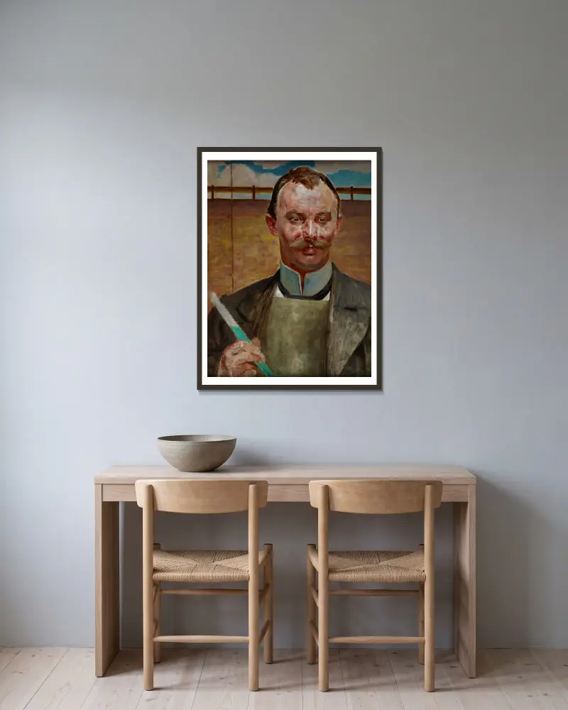 Portrait of Alfred Stepek av Jacek Malczewski inramad på en vägg