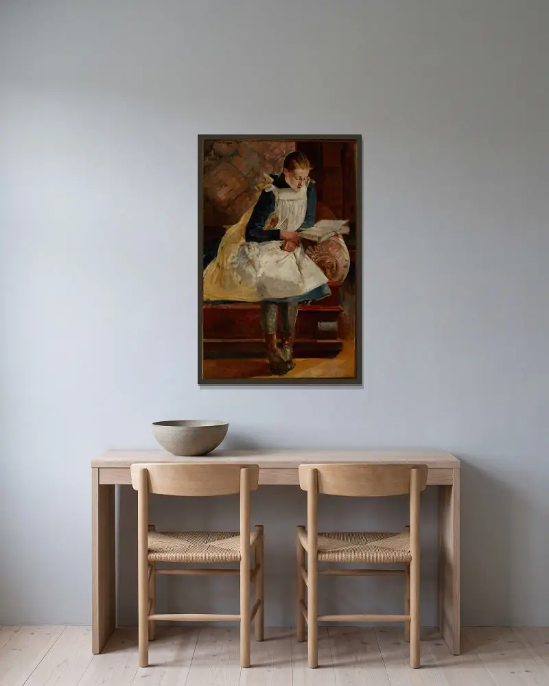 Porträtt av konstnärens dotter Julia av Jacek Malczewski inramad på en vägg