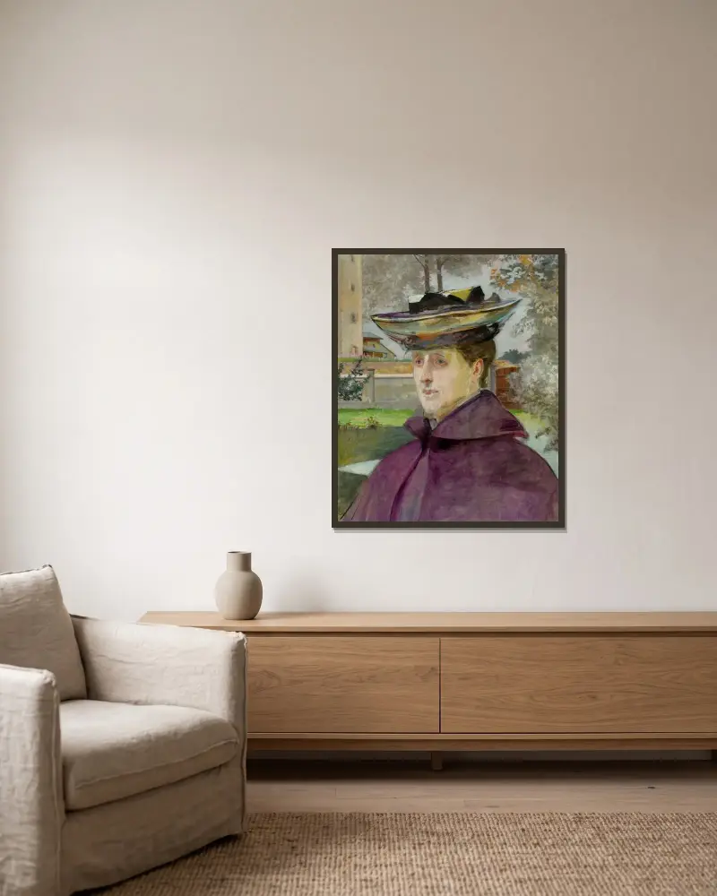 Porträtt av konstnärens hustru av Jacek Malczewski inramad på en vägg