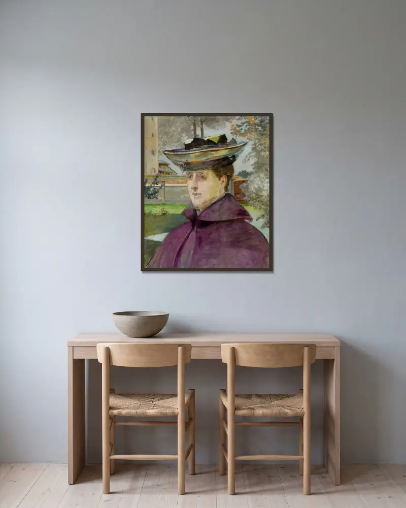 Porträtt av konstnärens hustru av Jacek Malczewski inramad på en vägg