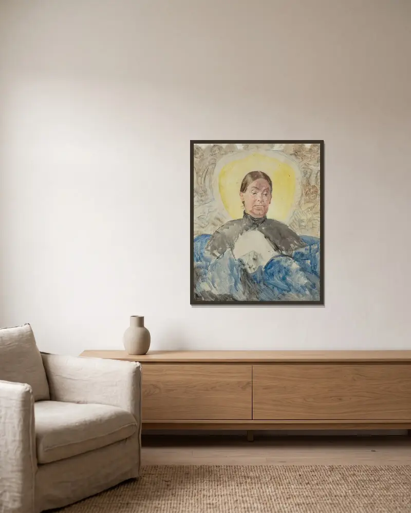 Porträtt av Bronisława, konstnärens syster av Jacek Malczewski inramad på en vägg