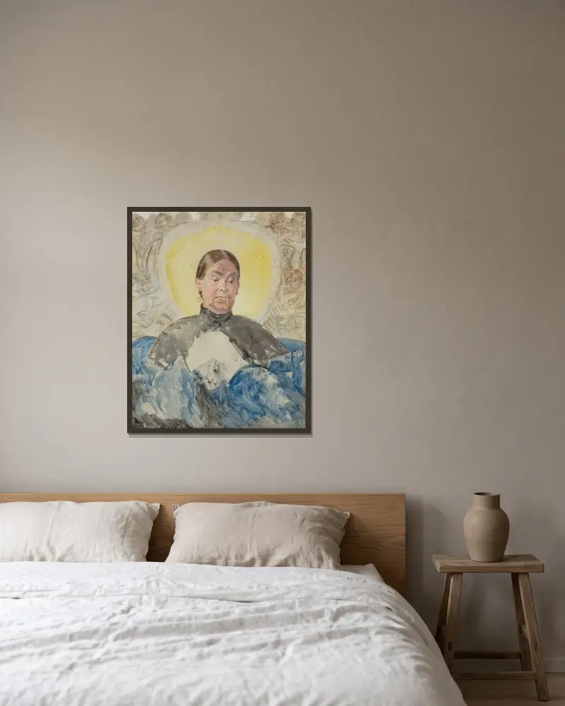 Porträtt av Bronisława, konstnärens syster av Jacek Malczewski inramad på en vägg