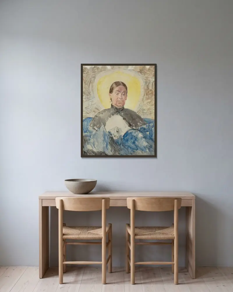 Porträtt av Bronisława, konstnärens syster av Jacek Malczewski inramad på en vägg