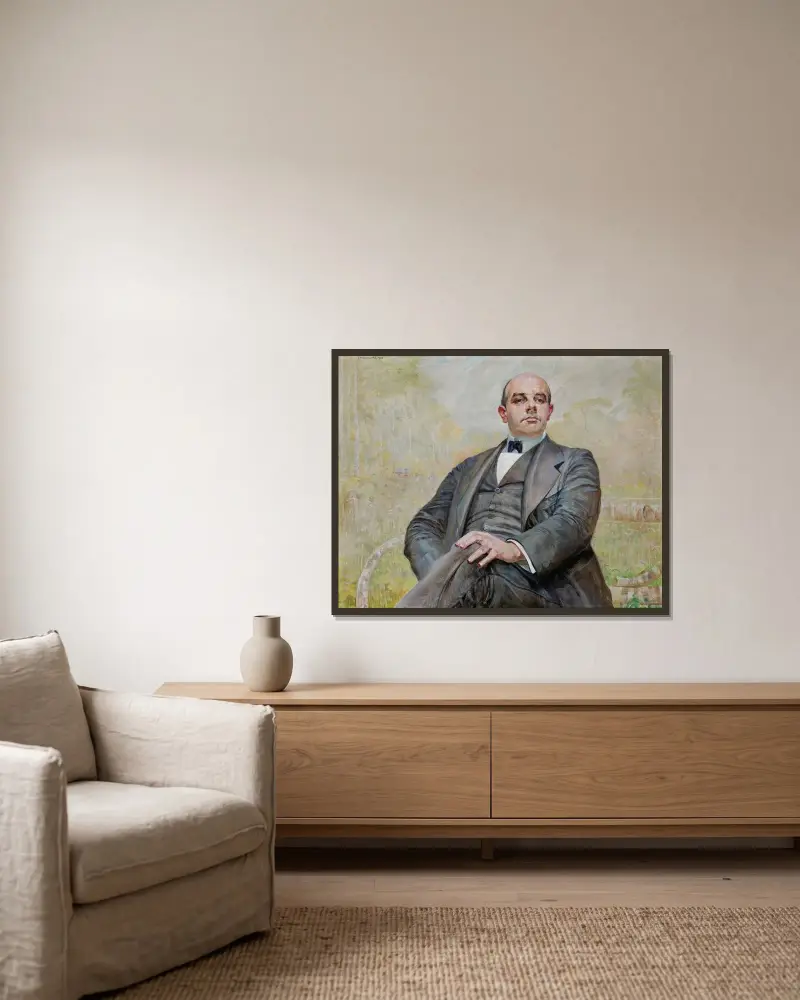 Portrait of Edward Maurizio av Jacek Malczewski inramad på en vägg