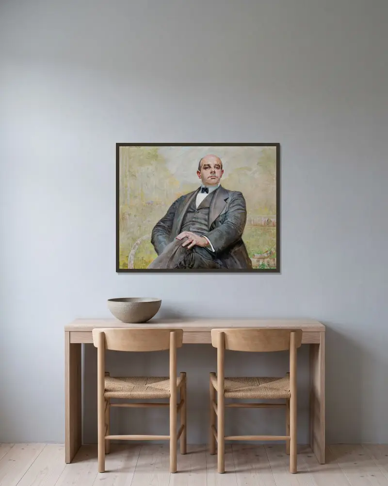 Portrait of Edward Maurizio av Jacek Malczewski inramad på en vägg