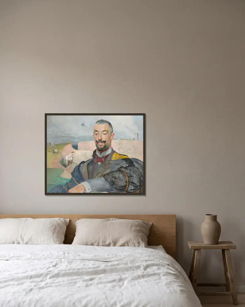 Portrait of Erazm Barącz av Jacek Malczewski inramad på en vägg