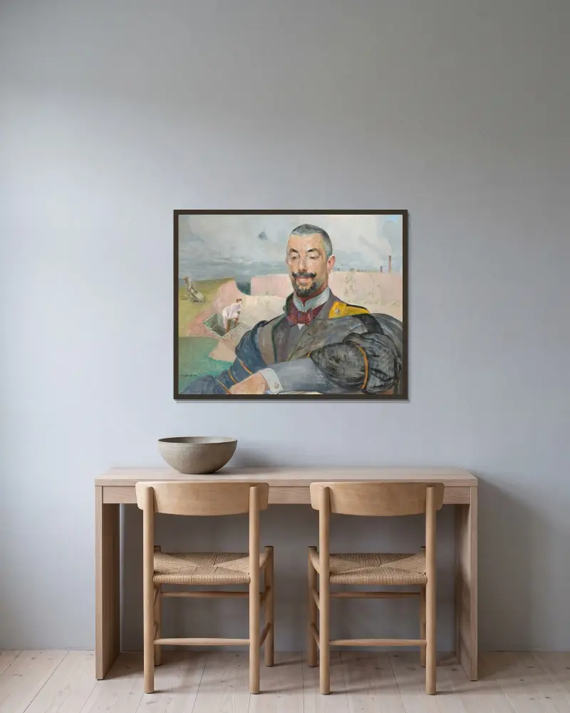 Portrait of Erazm Barącz av Jacek Malczewski inramad på en vägg