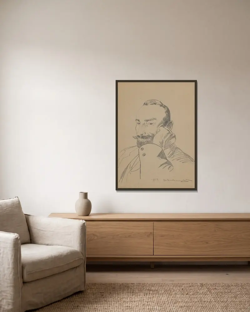 Porträtt av Feliks Jasieński av Jacek Malczewski inramad på en vägg