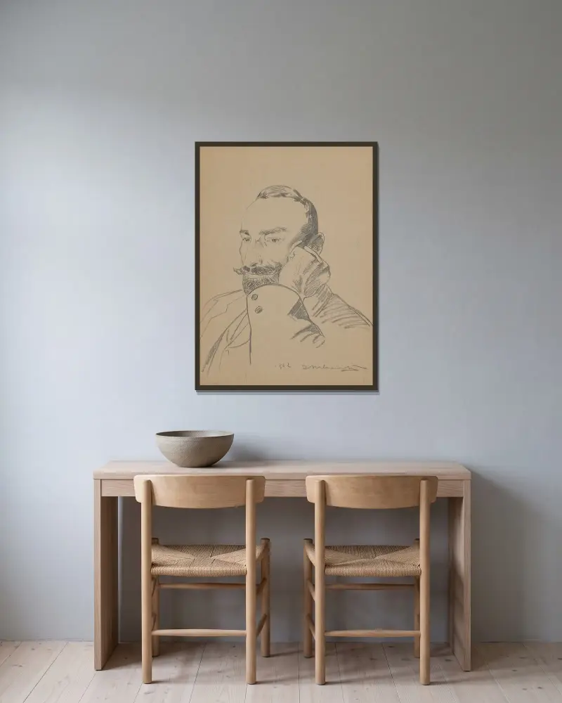 Porträtt av Feliks Jasieński av Jacek Malczewski inramad på en vägg