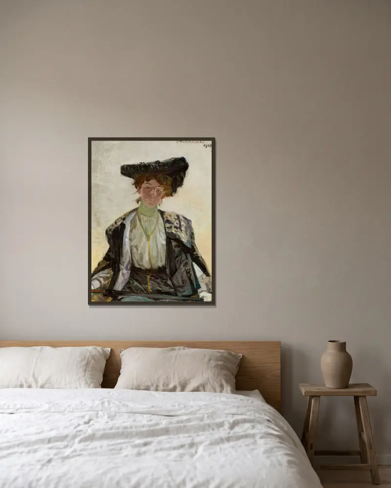 Porträtt av Helena Sulima, skådespelerska av Jacek Malczewski inramad på en vägg