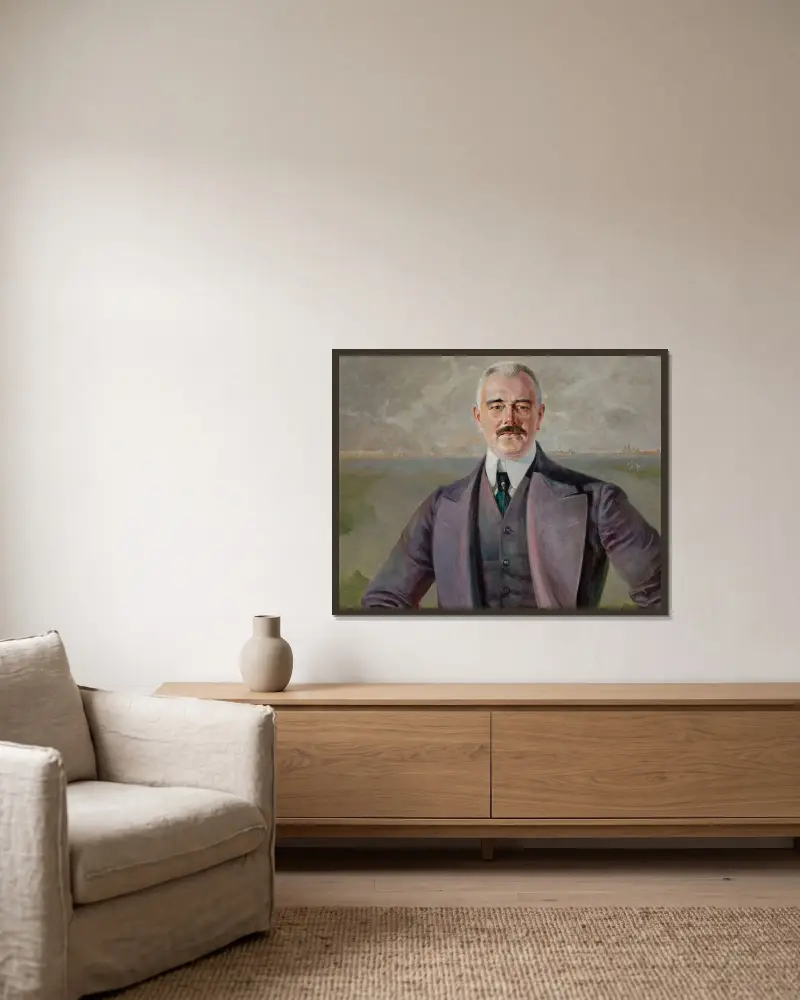 Portrait of J. Armółowicz av Jacek Malczewski inramad på en vägg