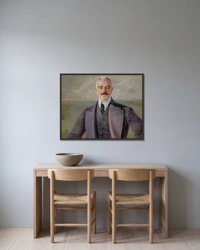 Portrait of J. Armółowicz av Jacek Malczewski inramad på en vägg