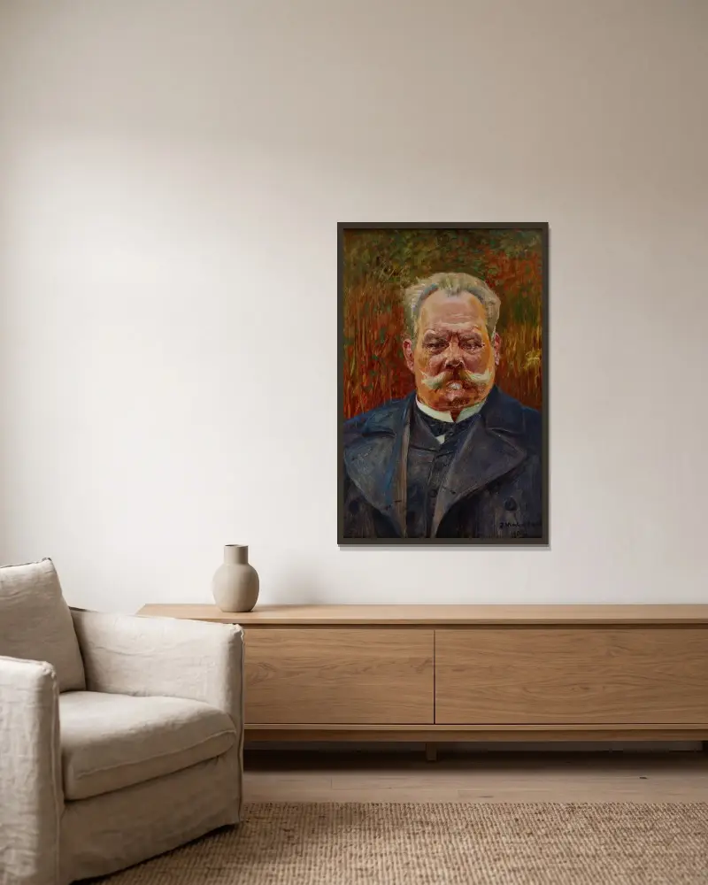 Portrait of Leon Schenrich av Jacek Malczewski inramad på en vägg