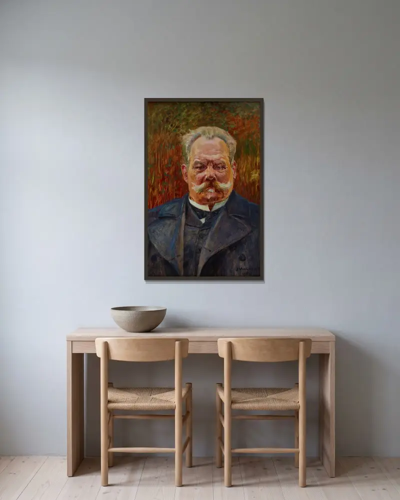 Portrait of Leon Schenrich av Jacek Malczewski inramad på en vägg