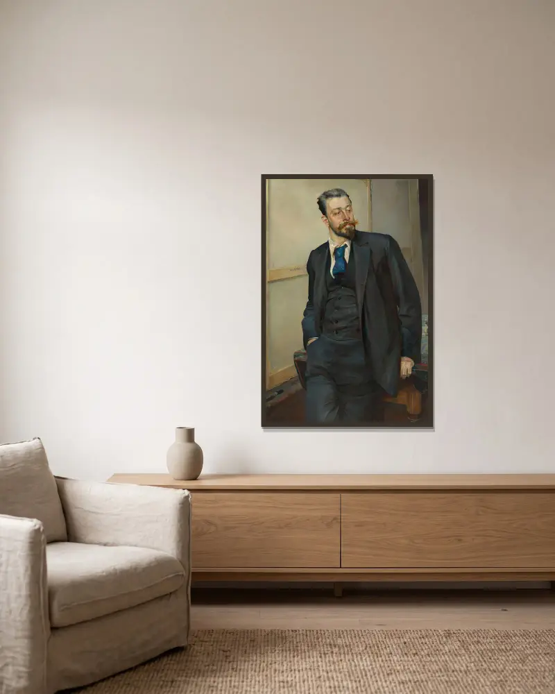 Portrait of Michał Wywiórski av Jacek Malczewski inramad på en vägg