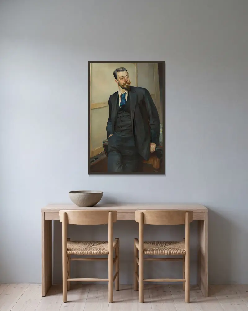 Portrait of Michał Wywiórski av Jacek Malczewski inramad på en vägg