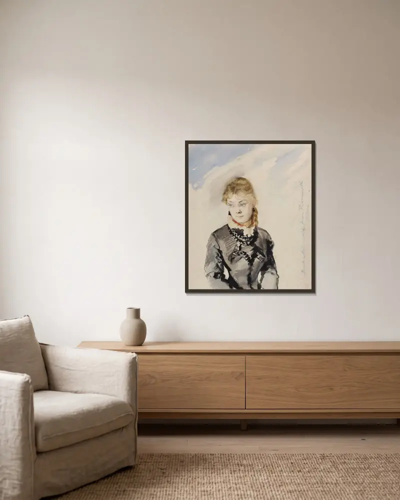 Porträtt av Mrs Rozmanith av Jacek Malczewski inramad på en vägg