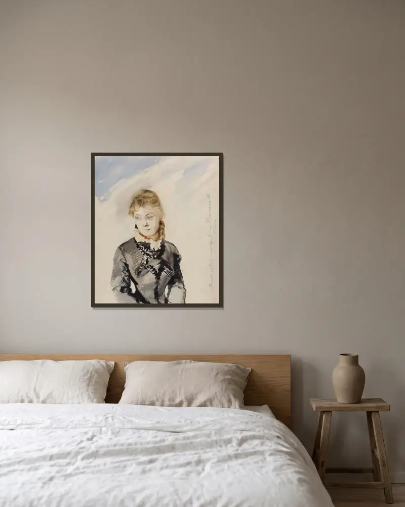 Porträtt av Mrs Rozmanith av Jacek Malczewski inramad på en vägg